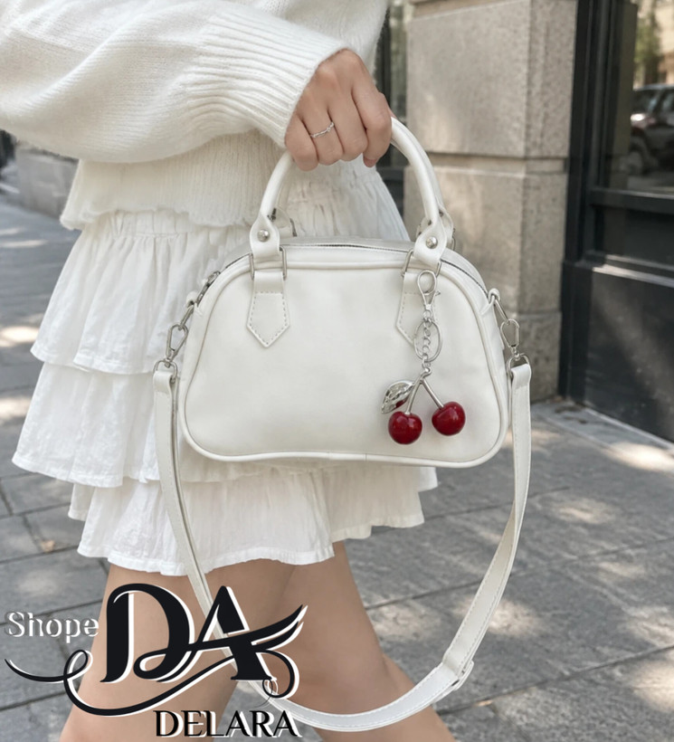 کیف دستی و دوشی زنانه مدل آلبالویی سفید